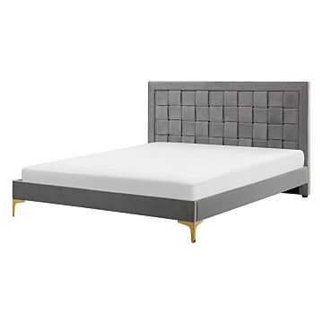 Upholstered Bed Frame Eu Double 4ft6 Grey Headboard Velvet Golden Legs Beliani