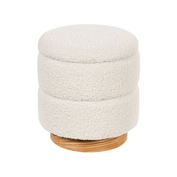 Pouffe White Teddy Boucle Upholstery Footstool Storage White Soft Touch Solid Colour Beliani