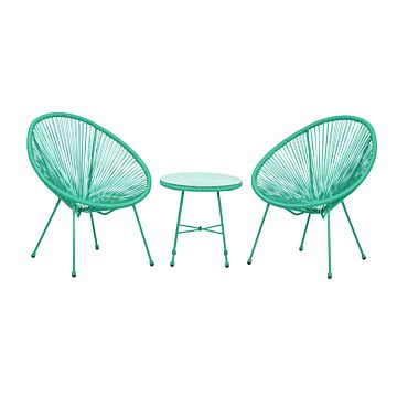 Monaco Green / Emerald 3pc Egg Chair Set With Screw In Legs And 50cm Diameter Glass Top Table