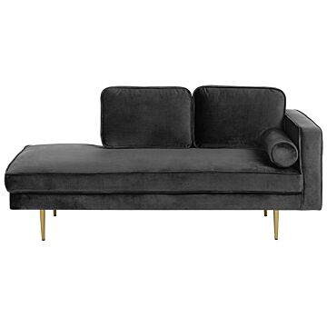 Chaise Lounge Black Velvet Upholstered Right Hand Orientation Metal Legs Bolster Pillow Modern Design Beliani