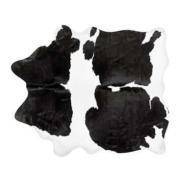Cowhide Rug Black And White Cow Hide Skin 3-4 M² Country Rustic Style Throw Brazilian Cow Hide Beliani