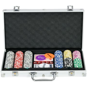 Sportnow 300pcs Poker Chips Set Poker Set With Mat And Chips, 2 Card Decks, Dealer, 5 Dices