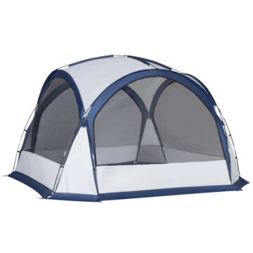 Outsunny Dome Tent For 6-8 Person, Camping Tent With 4 Zipped Mesh Doors, Removable Polyester Cloth, Lamp Hook, Portable Carry Bag, White And Blue
