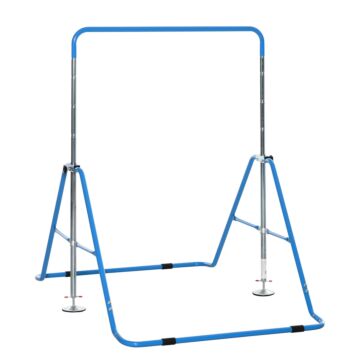 Homcom Gymnastics Bar For Kids, Folding Horizontal Bars With Adjustable Height, Training Bar With Triangle Base, Blue