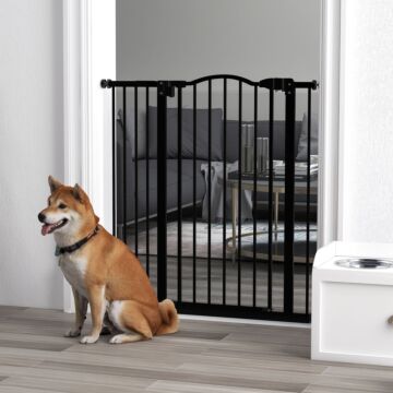 Pawhut Metal Pet Safety Gate Dog Gate Folding Fence, Black