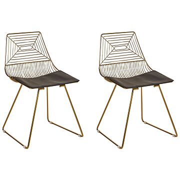 Set Of 2 Dining Chairs Gold Metal Steel With Faux Leather Seat Pad Beliani