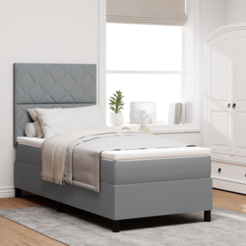 Vidaxl Box Spring Bed With Mattress & Led Light Grey 90x200 Cm Fabric