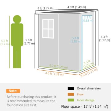 Outsunny 4'x5' Garden Storage Shed, Lean To Shed, Lockable Garden Shed With Window, Vent And Plastic Roof, Grey