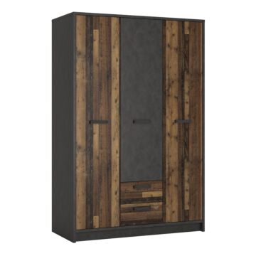 Brooklyn 3 Door Wardrobe With 2 Drawers In Walnut And Dark Matera Grey