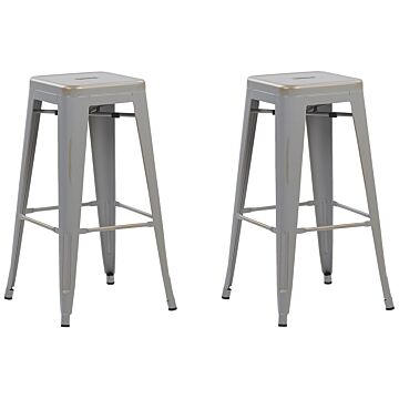 Set Of 2 Bar Stools Silver With Gold Steel 76 Cm Stackable Counter Height Industrial Beliani