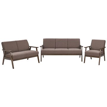 Living Room Furniture Set Brown Upholstered Seats Polyester Fabric 3 Seater Sofa Loveseat Armchair Retro Design Beliani