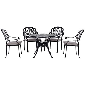 Garden Dining Set Black Aluminium Outdoor Table 4 Chairs Polyester Seat Pads Beliani