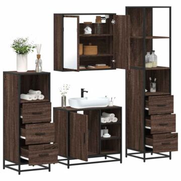 Vidaxl 4 Piece Bathroom Furniture Set Brown Oak Engineered Wood