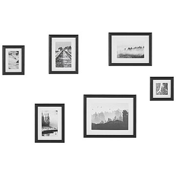 Set Of 6 Framed Photos Black Various Sizes Modern Passpartout Wall Decor Gallery Hooks Beliani
