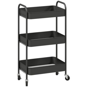 Homcom Three-tier Steel Storage Trolley - Black