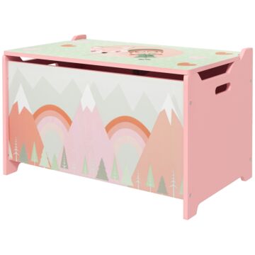 Zonekiz Toy Box For Girls Boys, Kids Toy Chest With Lid Safety Hinge, Cute Animal Design, Pink