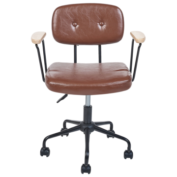 Office Chair Brown Faux Leather Swivel Adjustable Height With Armrests Home Office Study Traditional Beliani