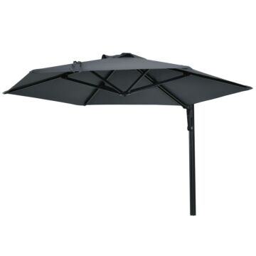 Outsunny Wall Mounted Parasol, Hand To Push Outdoor Patio Umbrella With 180 Degree Rotatable Canopy For Porch, Deck, Garden, 250 Cm, Dark Grey
