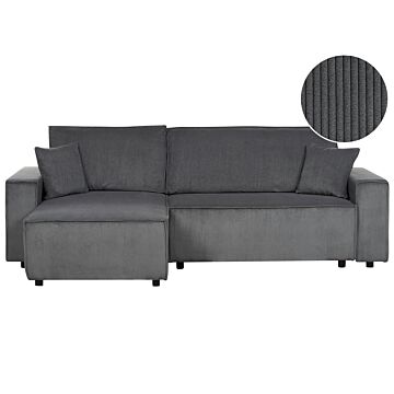 Right Corner Sofa Graphite Grey Fabric Cord Upholstered With Sleeper Function Pull Out Cushioned Back Beliani