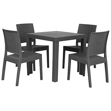 Garden Dining Set Grey Square Table 80 X 80 Cm 4 Stackable Chairs 4 Seater Minimalistic Beliani