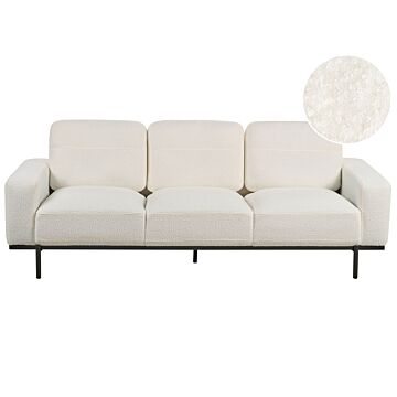 Sofa White Boucle Black Metal Legs 215 X 87 X 72 Cm 3 Seater Classic Couch Settee Living Room Modern Beliani