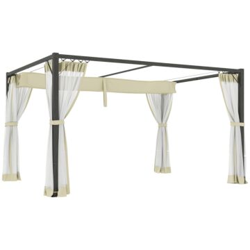 Outsunny 3 X 4m Aluminium Frame Pergola, With Retractable Roof - Khaki