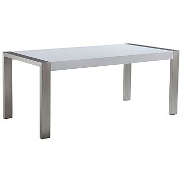 Dining Room Table White With Silver Legs Stainless Steel 6 Seater 180 X 90 X 75 Cm Modern Design Beliani