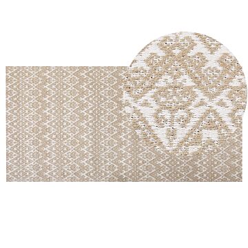 Area Rug Beige Jute 80 X 150 Cm Rectangular With Geometric Pattern Flat Weave Boho Style Bedroom Living Room Beliani