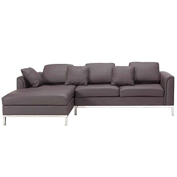 Corner Sofa Brown Leather Upholstered L-shaped Right Hand Orientation Beliani