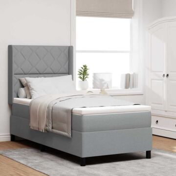 Vidaxl Box Spring Bed With Mattress & Led Light Grey 100x200 Cm Fabric