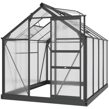 Outsunny Clear Polycarbonate Greenhouse Large Walk-in Green House Garden Plants Grow Galvanized Base Aluminium Frame With Slide Door, 6 X 8ft