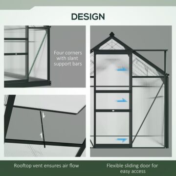 Outsunny Clear Polycarbonate Greenhouse Large Walk-in Green House Garden Plants Grow Galvanized Base Aluminium Frame With Slide Door, 6 X 8ft