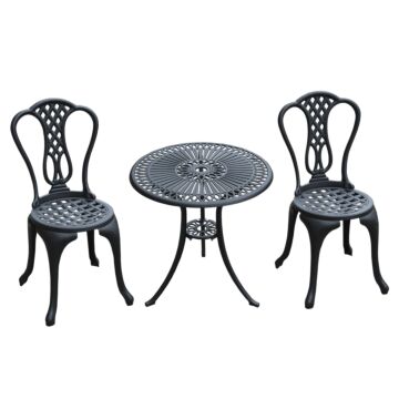 Homcom 3 Piece Patio Cast Aluminium Bistro Set Garden Outdoor Furniture Table And Chairs Shabby Chic Style