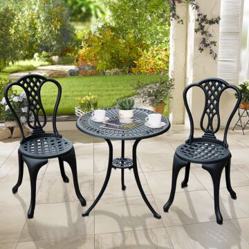 Homcom 3 Piece Patio Cast Aluminium Bistro Set Garden Outdoor Furniture Table And Chairs Shabby Chic Style