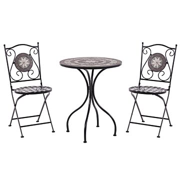 Garden Bistro Set Metal Black Table And Folding Chairs Mosaic Pattern Tiles Vintage Style Outdoor Set Beliani