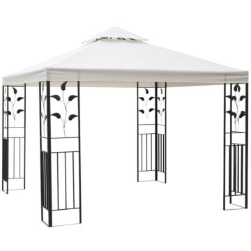 Outsunny 3 X 3m Outdoor Garden Steel Gazebo With 2 Tier Roof, Patio Canopy Marquee Patio Party Tent Canopy Shelter Vented Roof Decorative Frame Cream