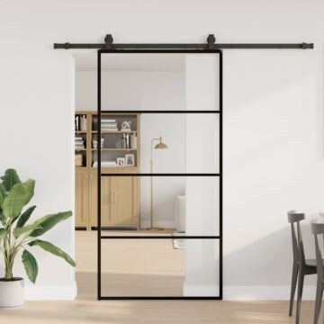Vidaxl Sliding Door With Hardware Set Black 102.5x205 Cm Esg Glass