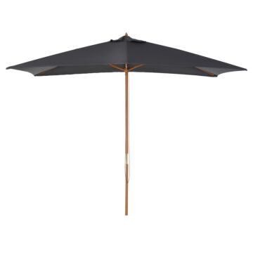 Outsunny Wooden Garden Parasol Umbrella Outdoor Sun Shade Canopy, Dark Grey，2 X 3m