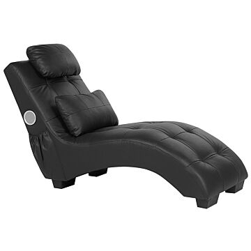 Chaise Lounge Faux Leather Black Inbuilt Bluetooth Speaker Usb Charger Tufted Upholstery Beliani