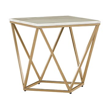 Side End Table Beige Tabletop Gold Metal Frame 50 X 50 Cm Square Marble Effect Glam Beliani