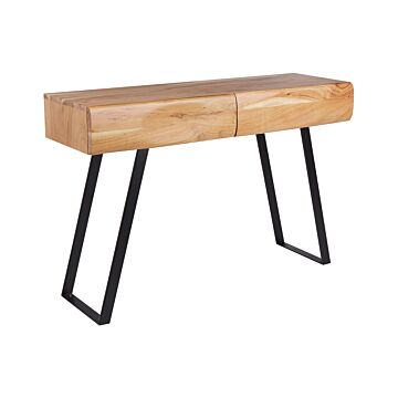 Console Table Light Wood Acacia Wood With 2 Drawers Sideboard Slim Modern Style Side Table Beliani