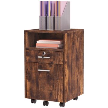 Vinsetto Lockable Filing Cabinet For Home Office, Mobile File Cabinet With Wheels Hanging Bar For A4, Letter Size, Rustic Brown