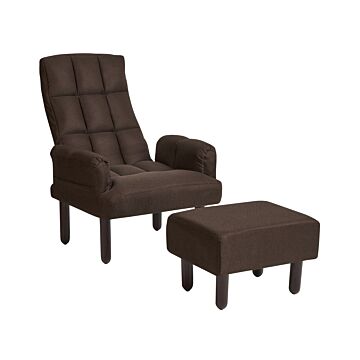 Recliner Chair Brown Linen 65l X 65w X 94h Cm Ottoman Padded Wooden Legs Beliani