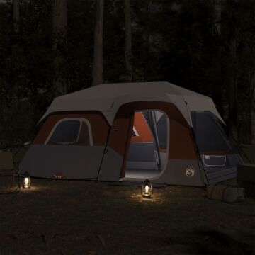 Vidaxl Family Tent With Led 9-person Light Grey And Orange Quick Release