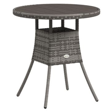 Outsunny 70cm Pe Rattan Outdoor Dining Table, Patio Table With Wood-plastic Composite Top For Balcony, Garden, Grey