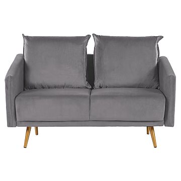 Sofa Grey Velvet 2 Seater Back Cushioned Seat Metal Golden Legs Retro Glam Beliani