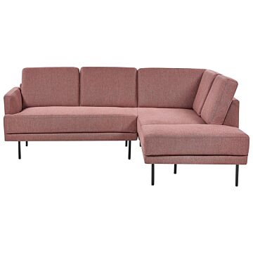 Left Hand Corner Sofa Polyester Pink Brown 4-seater Upholstered Metal Legs Woven Fabric Cushioned Back Minimalist Modern Beliani