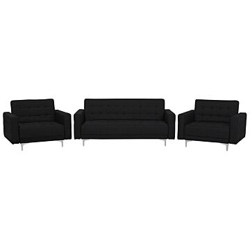 Living Room Set Graphite Grey Tufted Fabric 3 Seater Sofa Bed 2 Reclining Armchairs Modern 3-piece Suite Beliani