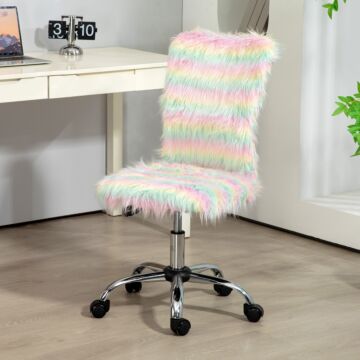 Homcom Armless Computer Desk Chair, Fluffy Fabric Swivel Office Chair, Makeup Vanity Chair With Height Adjustable, Wheels, For Home Study Bedroom, Unicorn Tone