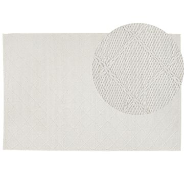 Area Rug Off-white Wool With Cotton 160 X 230 Cm Rectangular Hand Woven Geometric Pattern Boho Beliani